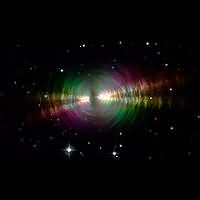 Nebula #10 (another view of the Egg, through different camera filters) still shows a rippled pattern of circles surrounding the central star, this time illuminated in violet, green, and white colors.