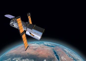 The Hubble Space Telescope, orbiting far above the Earth.