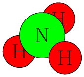 A molecule of ammonia, with a central nitrogen atom surrounded by three smaller hydrogen atoms.