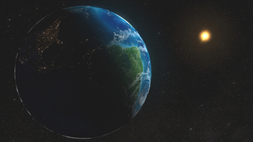 The Earth being illuminated by the Sun.
