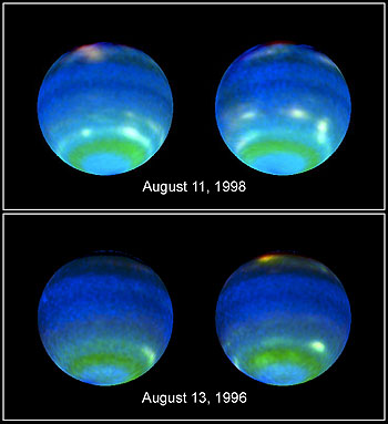 Images of Neptune taken two years apart show that the cloud systems can change significantly on such time scales.