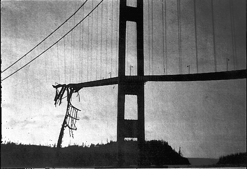 The bridge having been completely torn free in portions, which are now missing.