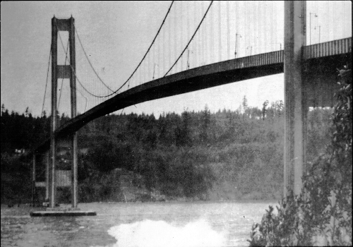 The Tacoma Narrows Bridge before it was shaken apart.